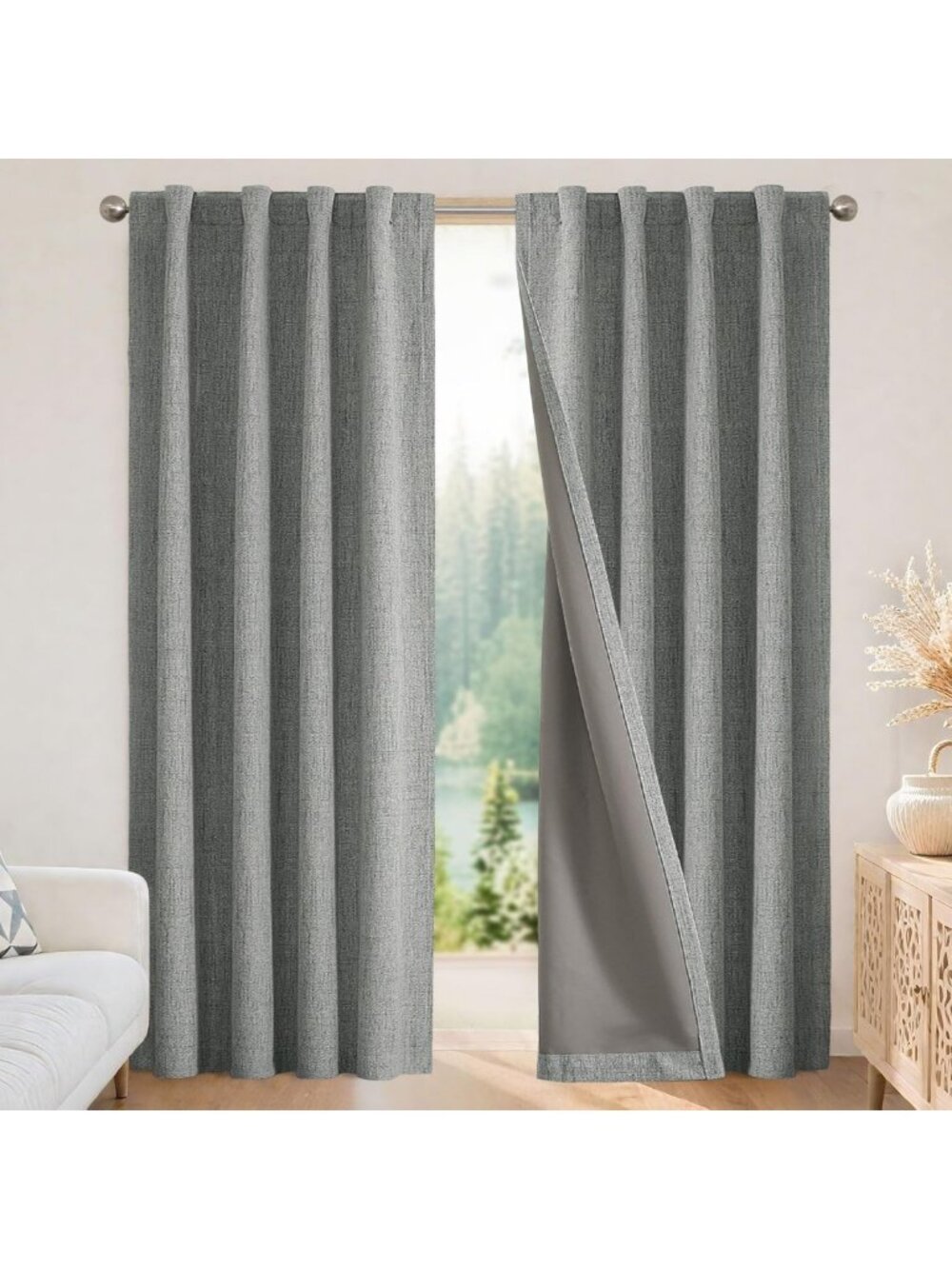 Light Grey Blackout Curtains 96” Long - Thermal Insulated Room Darkening Drapes